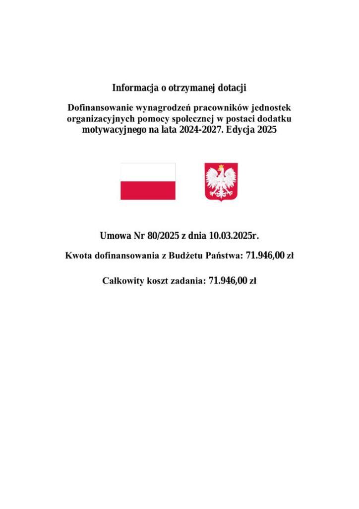 Informacja o otrzymanej dotacji dofinansowanie wynagrodzeń pracowników JOPS 2025.jpeg